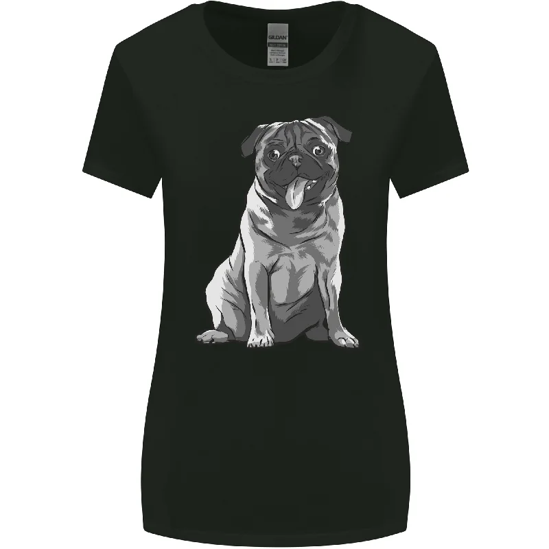 A Happy Pug Funny Dog Funny Womens Wider Cut T-Shirt Mesh Canvas Denim