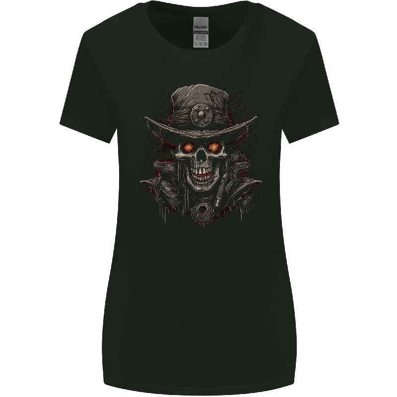 A Heavy Metal Skull Cowboy Demon Evil Womens Wider Cut T-Shirt Satin Blend Silk Blend Wool Blend