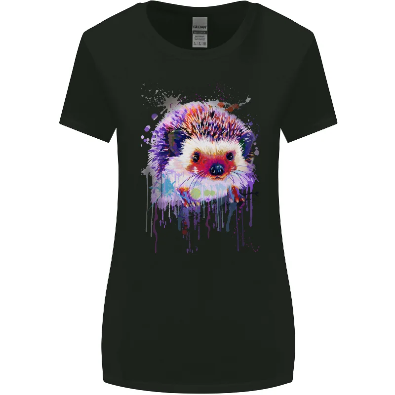 A Hedgehog Watercolour Womens Wider Cut T-Shirt Asymmetrical Pockets Print