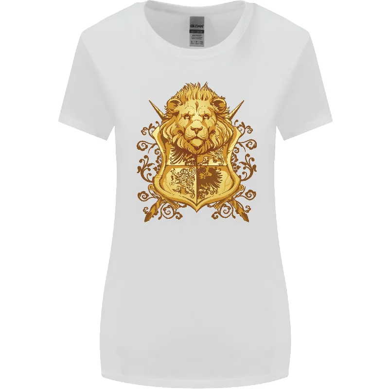 A Heraldic Lion Coat of Arms Shield Womens Wider Cut T-Shirt Rayon Velvet Corduroy