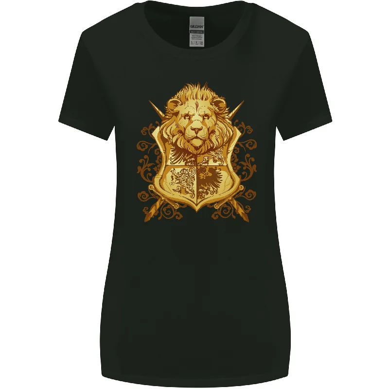 A Heraldic Lion Shield Coat of Arms Womens Wider Cut T-Shirt Terry Blend Velvet Blend Canvas Blend