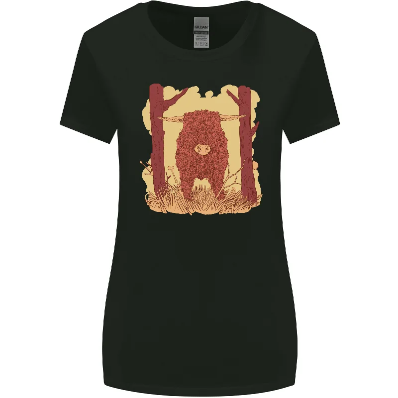 A Highland Cow Womens Wider Cut T-Shirt Ribbed T-Shirt High Neck Heavyweight