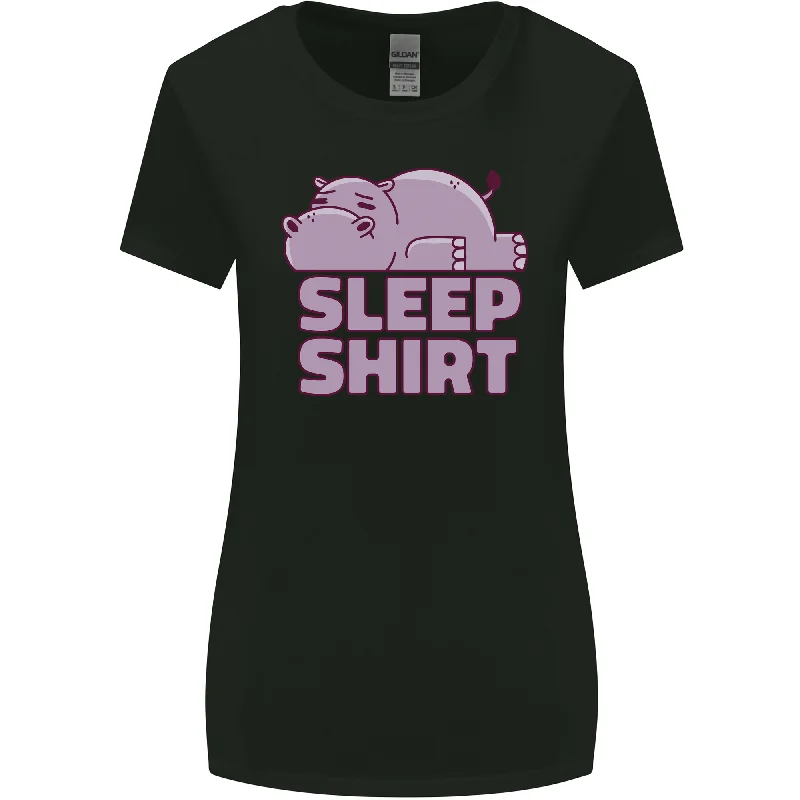 A Hippo Sleeping Shirt Hippopotamus Womens Wider Cut T-Shirt Mesh Blend Leather Blend Suede Blend