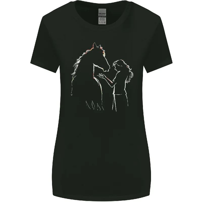 A Horse and Girl Equestrian Riding Womens Wider Cut T-Shirt Embroidered Appliqued Beaded