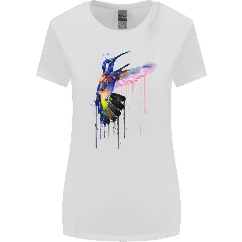 A Hummingbird Watercolour Bird Womens Wider Cut T-Shirt Fashionable Trendy Casual