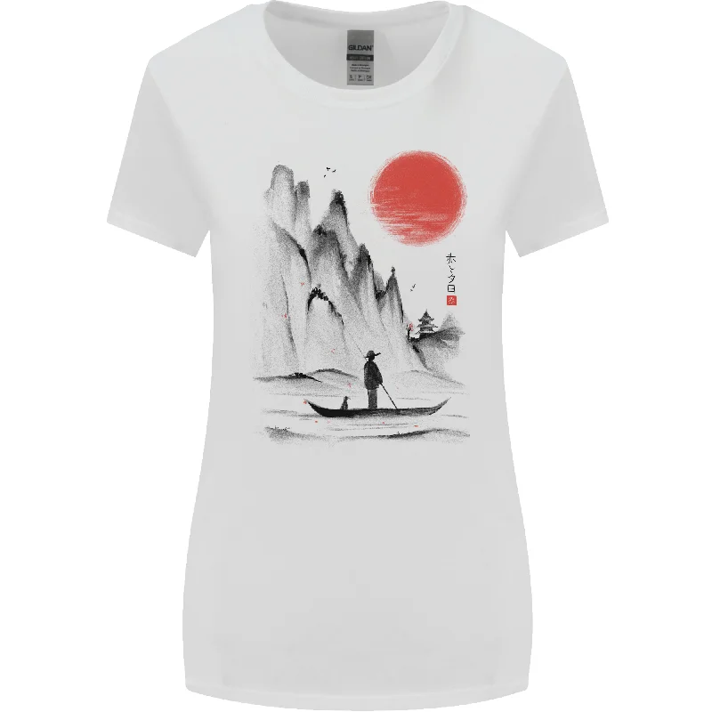 A Japanese Boat at Sunset Womens Wider Cut T-Shirt Terry Blend Velvet Blend Canvas Blend