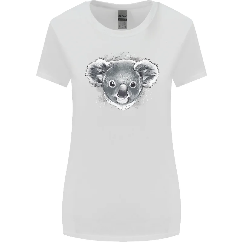 A Koala Bear Head Womens Wider Cut T-Shirt Front Pockets Side Pockets Patch Pockets