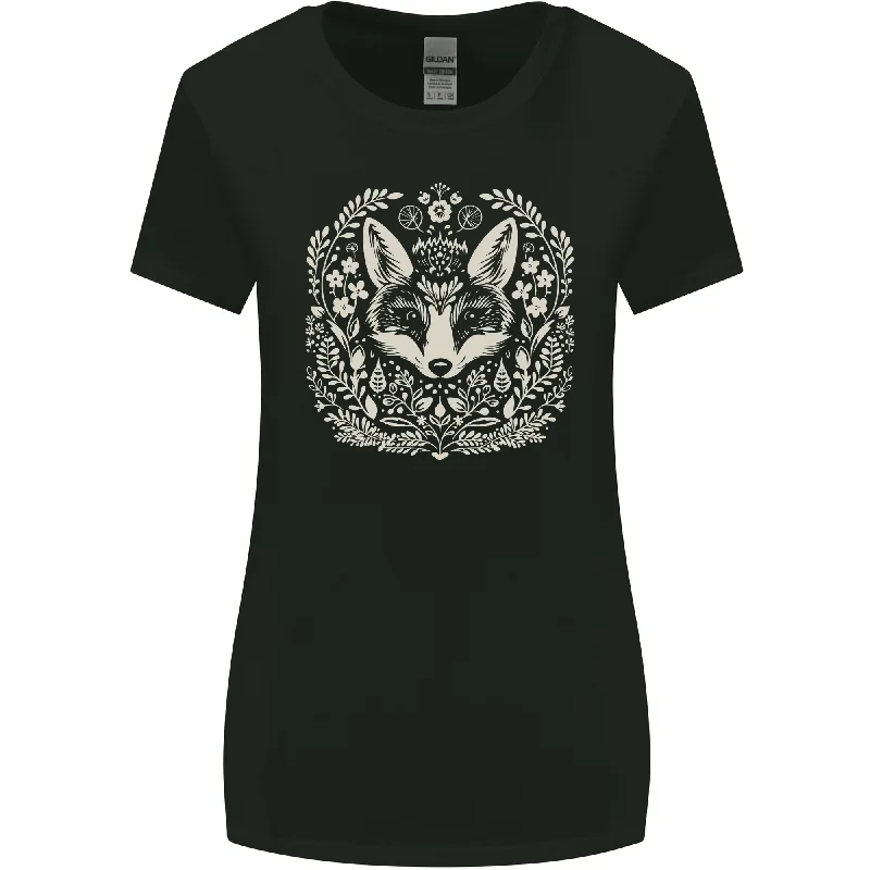 A Linocut Fox Womens Wider Cut T-Shirt Fitted T-Shirt Seamless Stretchy