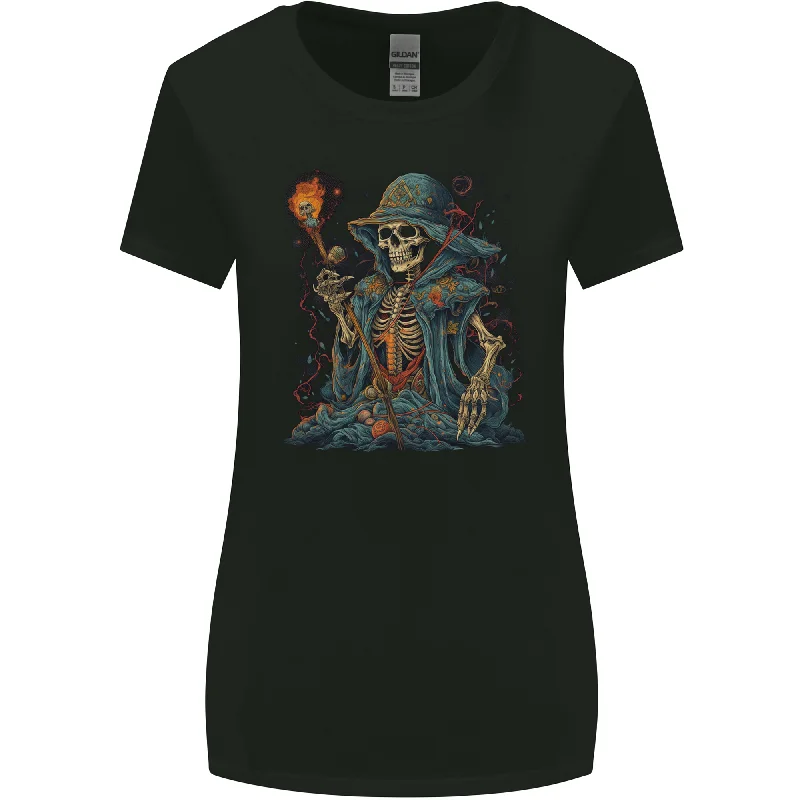 A Living Dead Wizard Skull Sorcerer Womens Wider Cut T-Shirt Polka Dot Checkered Tartan