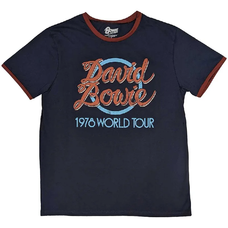 David Bowie | Official Band Ringer T-Shirt | 1978 World Tour Machine Wash Dry Clean Hand Wash