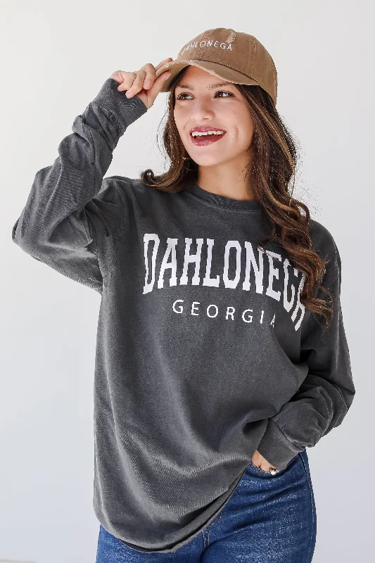 Charcoal Dahlonega Georgia Long Sleeve Tee Welt Pockets Slit Pockets