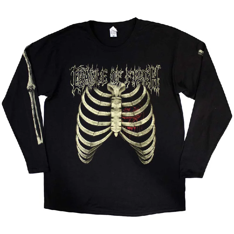 Cradle Of Filth | Official Long Sleeve Band T-Shirt | Skeleton (Back & Sleeve Print) Satin Fabric Silk Fabric Chiffon Fabric