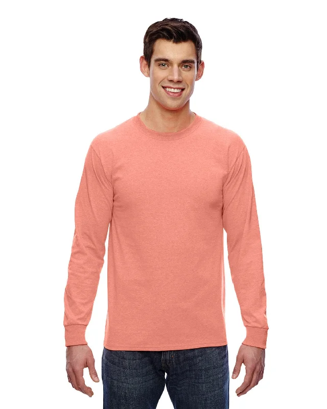 Fruit of the Loom Lightweight Long Sleeve T-Shirt | Retro Hthr Coral V-Neck T-Shirt Long Sleeve Cotton