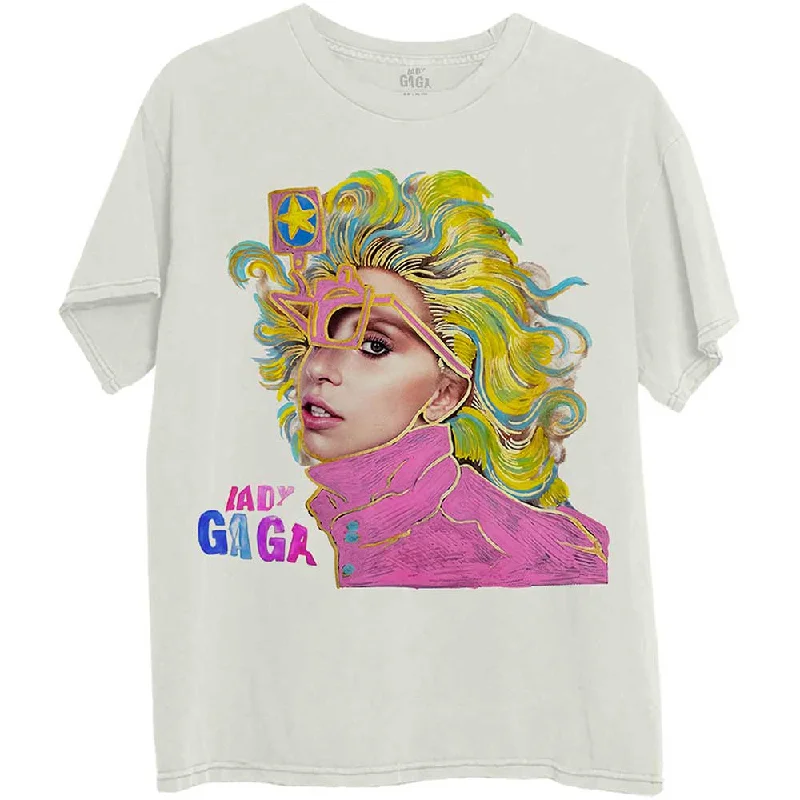 Lady Gaga | Official Band T-Shirt | Colour Sketch Ribbed Striped Patterned