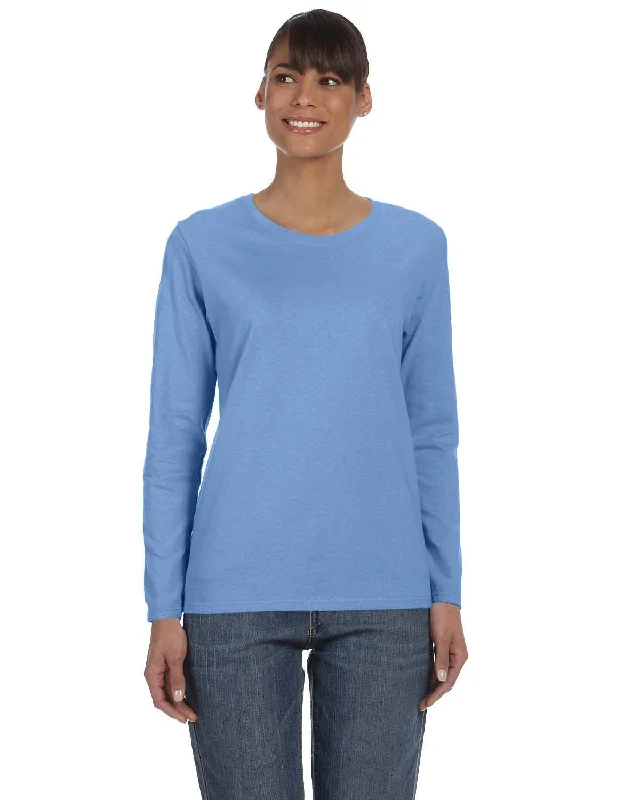 Gildan Ladies Long Sleeve 100% Cotton T-Shirt | Carolina Blue Embroidered Appliqued Beaded