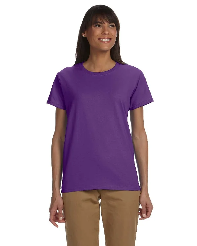 Gildan Ladies Ultra Cotton Heavyweight T-Shirt | Purple Striped Floral Plaid