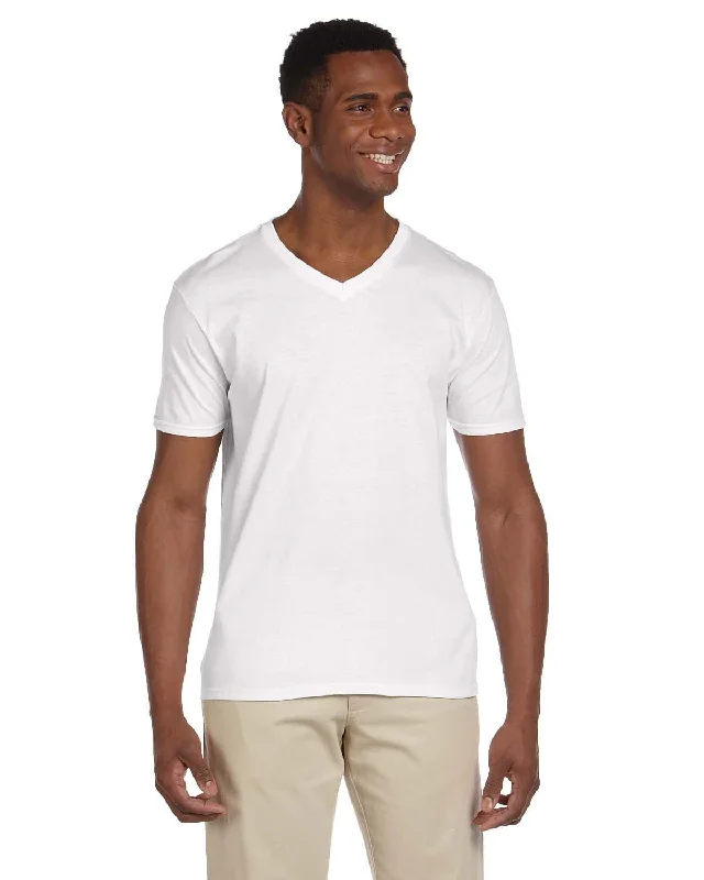 Gildan SoftStyle V-Neck T-Shirt | White Welt Pockets Slit Pockets