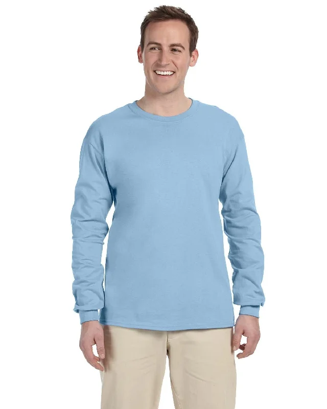 Gildan Ultra Cotton Heavyweight Long Sleeve T-Shirt | Light Blue Front Pockets Side Pockets Patch Pockets