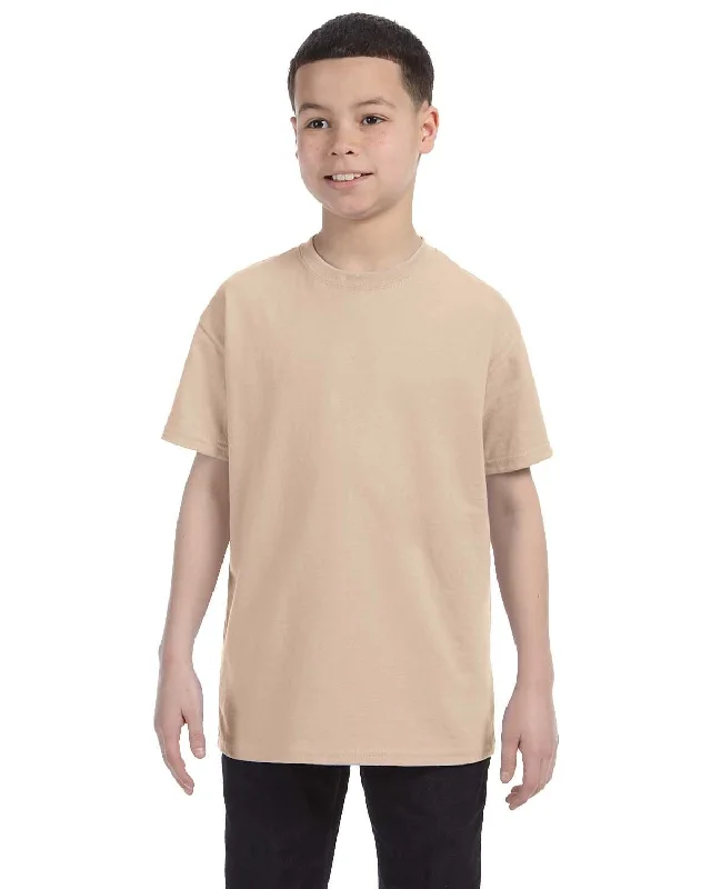 Gildan Youth Lightweight 100% Cotton T-Shirt | Sand Collared T-Shirt Boat Neck A-Line