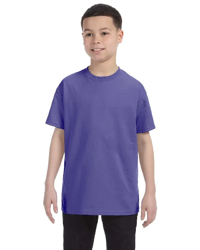 Gildan Youth Lightweight 100% Cotton T-Shirt | Violet Houndstooth Herringbone Solid