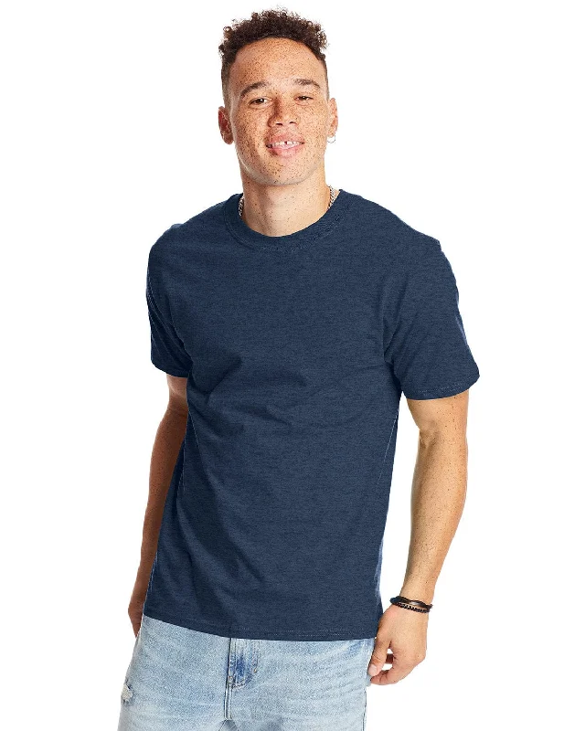 Hanes Beefy-T T-Shirt | Heather Navy Welt Pockets Slit Pockets Flap Pockets