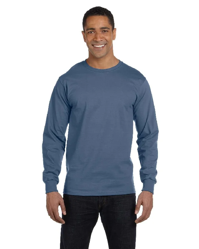 Hanes Long Sleeve Beefy-T T-Shirt | Denim Blue Spandex Blend Rayon Blend Denim Blend