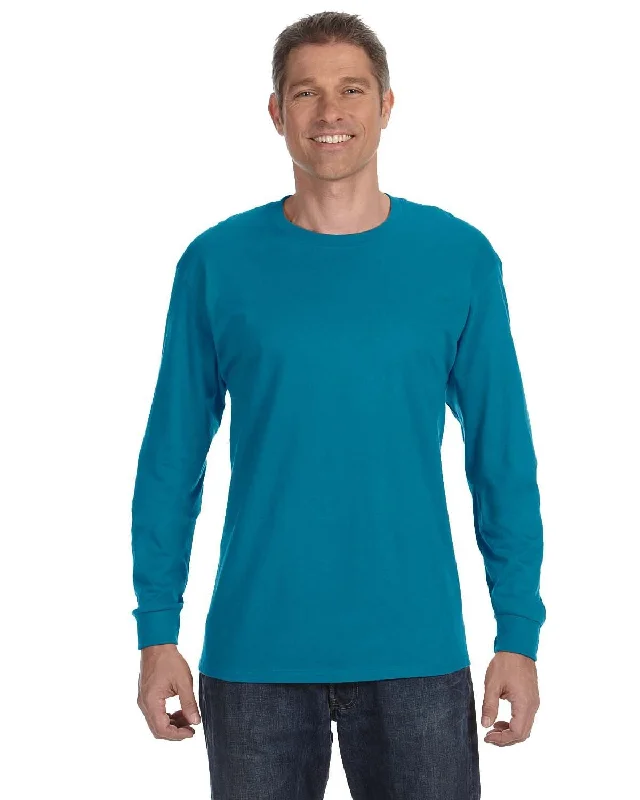 Jerzees DRI-POWER ACTIVE Long Sleeve T-Shirt | California Blue Jersey Fabric Tulle Fabric Batik Fabric