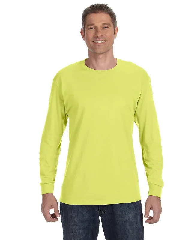 Jerzees DRI-POWER ACTIVE Long Sleeve T-Shirt | Safety Green Welt Pockets Slit Pockets