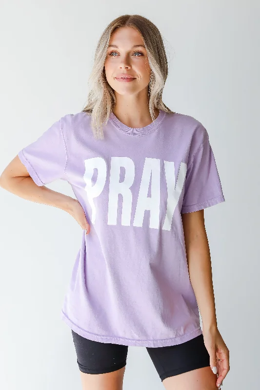 Lavender Pray Tee Hooded Caped Shawl Collar