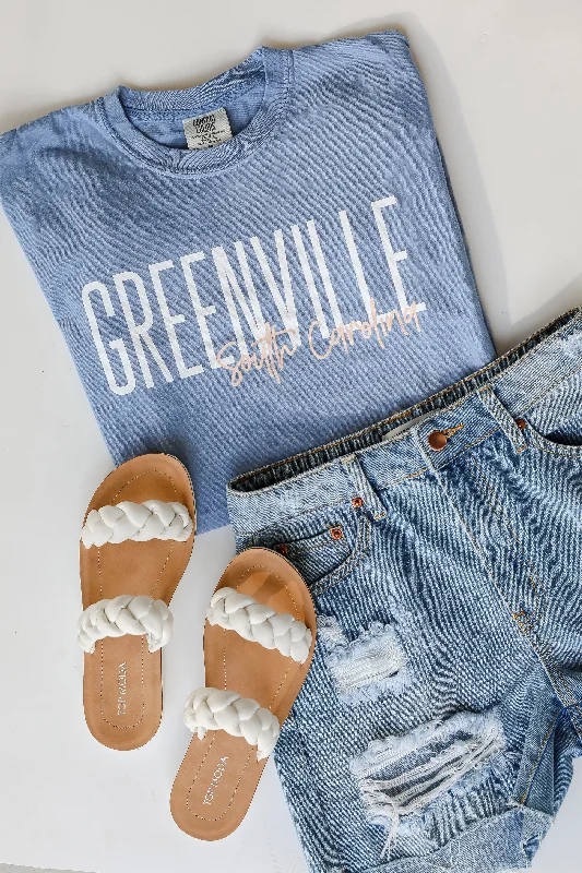 Light Blue Greenville South Carolina Script Tee Knit Fabric Woven Fabric Fleece Fabric