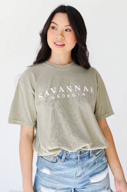 Light Olive Savannah Georgia Tee Beaded Sequined Faux Fur