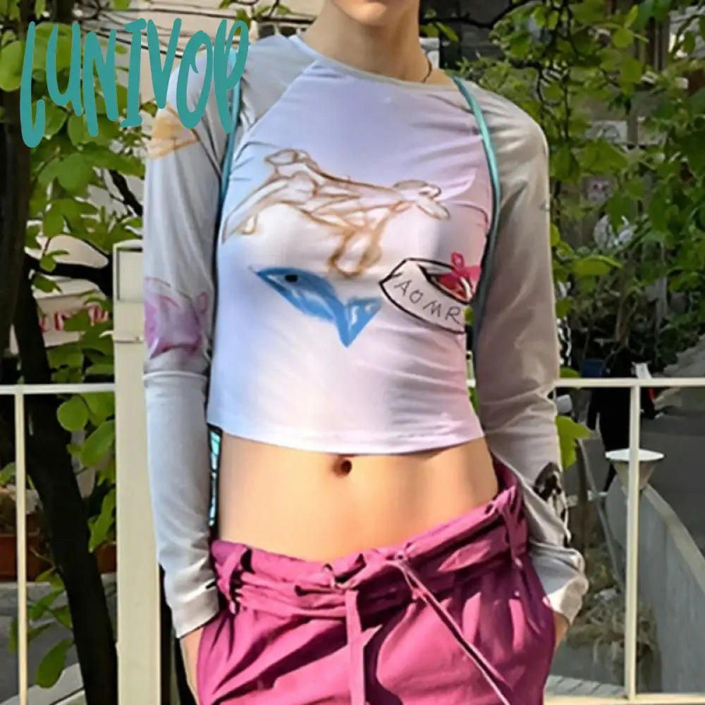 Lunivop Cute Puppy Graffiti Print Long Sleeve T-shirt Women Korean Fashion Patchwork Crop Top Girl Y2k 2000s Fitted Tee Shirt Chic Tops Denim Fabric Leather Fabric Suede Fabric Lunivop Cute Puppy Graffiti Print Long Sleeve T-shirt Women Korean Fashion Patchwork Crop Top Girl Y2k 2000s Fitted Tee Shirt Chic Tops Denim Fabric Leather Fabric Suede Fabric