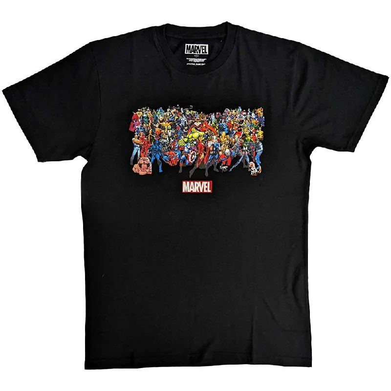 Marvel Comics | Official  Film T-Shirt | Full Characters Striped Floral Plaid