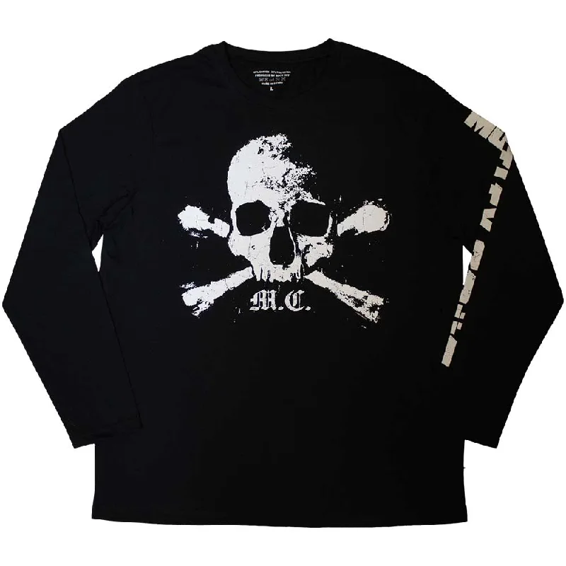 Motley Crue| Official Band Long Sleeve T-Shirt | Orbit Skull (Sleeve Print) Knit Fabric Woven Fabric Fleece Fabric