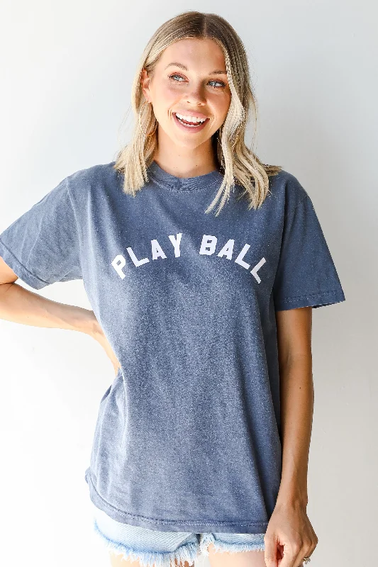 Navy Play Ball Graphic Tee Print Jacquard Patchwork