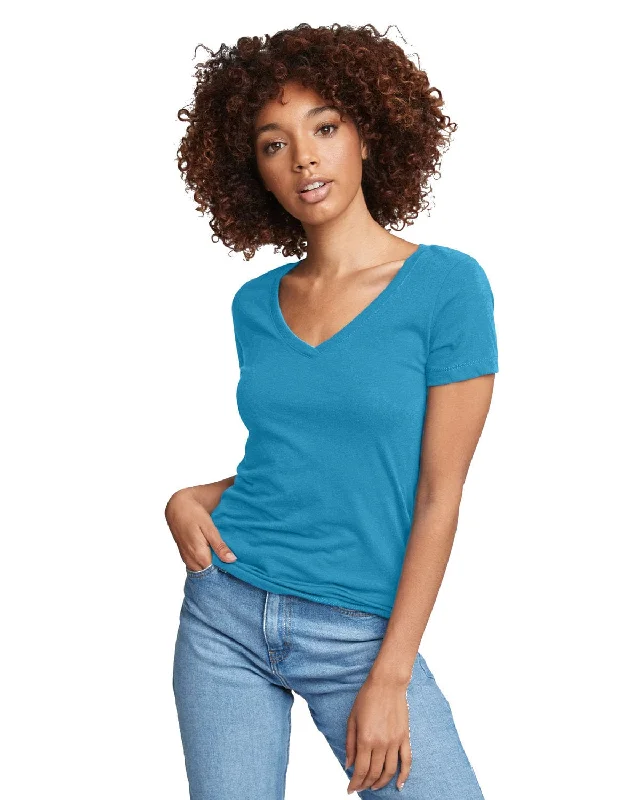 Next Level Ladies Ideal V-Neck Tee | Turquoise Spandex Blend Rayon Blend Denim Blend