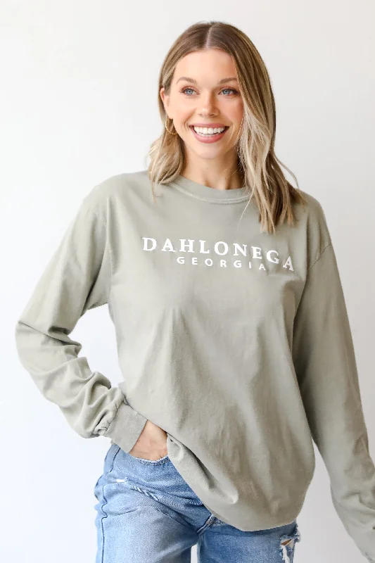 Olive Dahlonega Georgia Long Sleeve Tee Mesh Blend Leather Blend Suede Blend