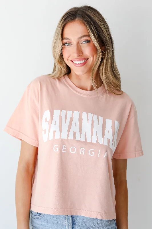 Peach Savannah Georgia Cropped Tee Spandex Blend Rayon Blend Denim Blend