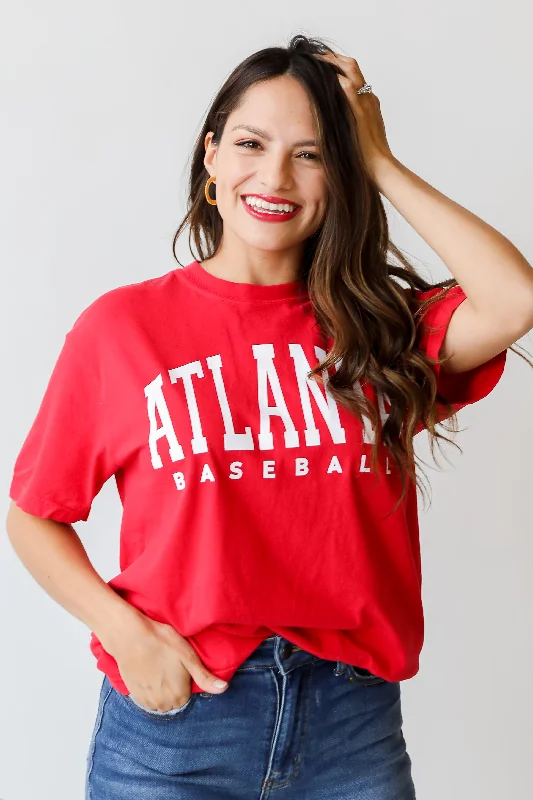 Red Atlanta Baseball Graphic Tee Machine Wash Dry Clean Hand Wash