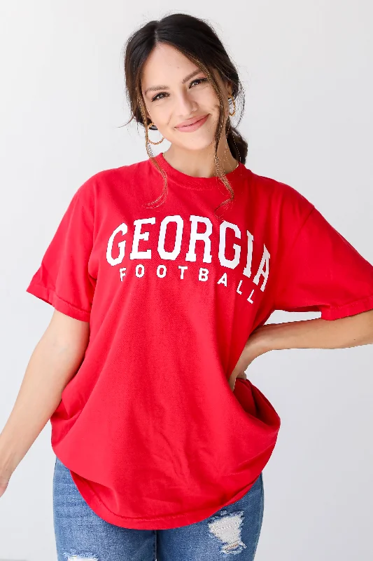 Red Georgia Football Tee Zippered Front Buttoned Front Snap Front