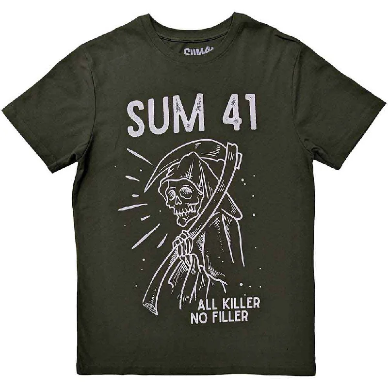 Sum 41 | Official Band T-Shirt | Reaper Green Solid Print Embellished