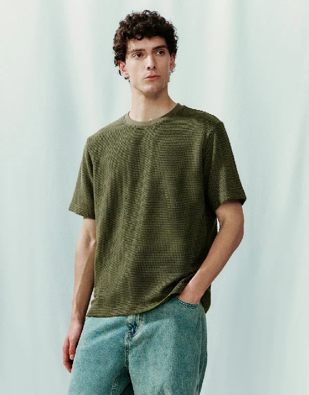 Textured Crew Neck Straight T-Shirt Satin Fabric Silk Fabric Chiffon Fabric