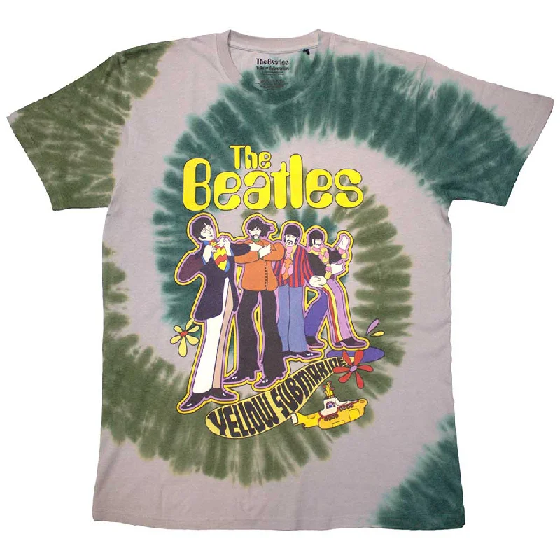 The Beatles | Official Band T-Shirt | Yellow Submarine Band In Line (Wash Collection) Striped Floral Plaid