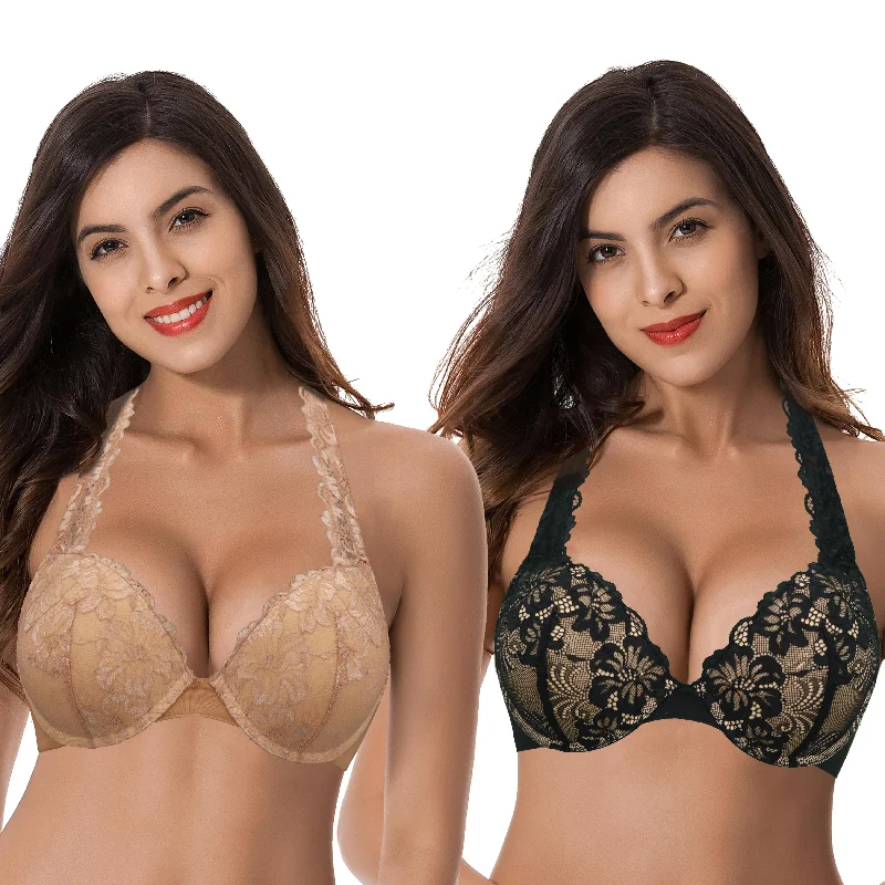 Women's Plus Size Add 1 and a half Cup Push Up Underwire Convertible Lace Bras Chic Satin Bra