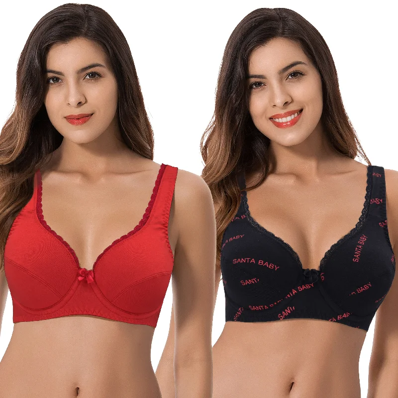 Women's Unlined Plus Size Comfort Cotton Underwire Bra Sexy Mesh Bralette