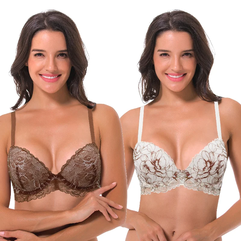 Women's Underwire Plus Size Push Up Add 1 and a Half Cup Lace Bras Comfortable Lace Bralette Women's Underwire Plus Size Push Up Add 1 and a Half Cup Lace Bras Comfortable Lace Bralette
