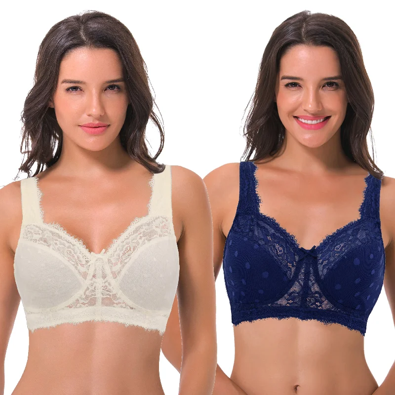 Women's Plus Size Minimizer Lace Full Coverage Unlined Wireless Bra Chic Lace Bralette Women's Plus Size Minimizer Lace Full Coverage Unlined Wireless Bra Chic Lace Bralette