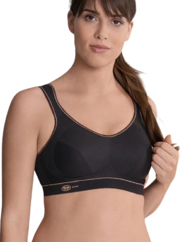 Anita Maximum Support Extreme control Wirefree Sports Bra, Black Gold Shine | Black Anita Sports Bra Feminine Lace Bra