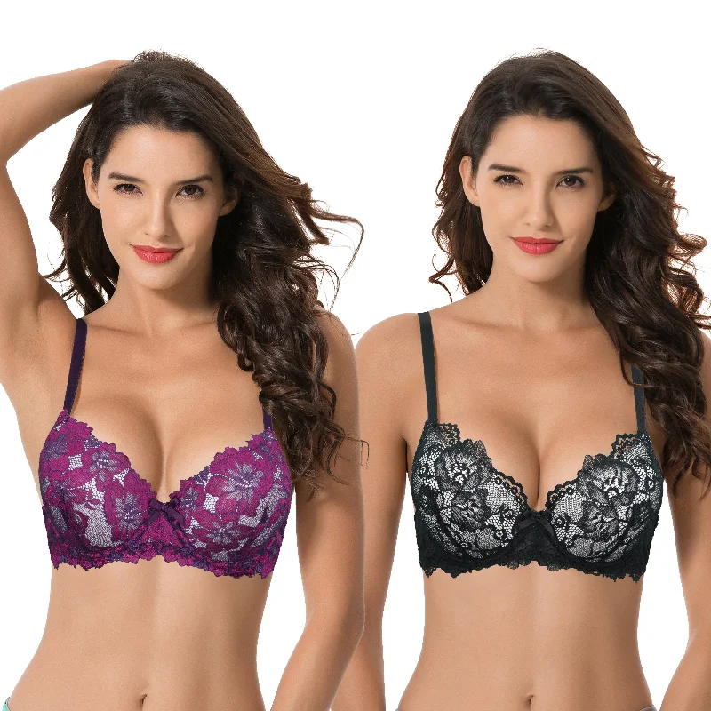 Women's Plus Size Push Up Add 1 Cup Underwire Perfect Shape Lace Bras Soft Padded Bralette Women's Plus Size Push Up Add 1 Cup Underwire Perfect Shape Lace Bras Soft Padded Bralette