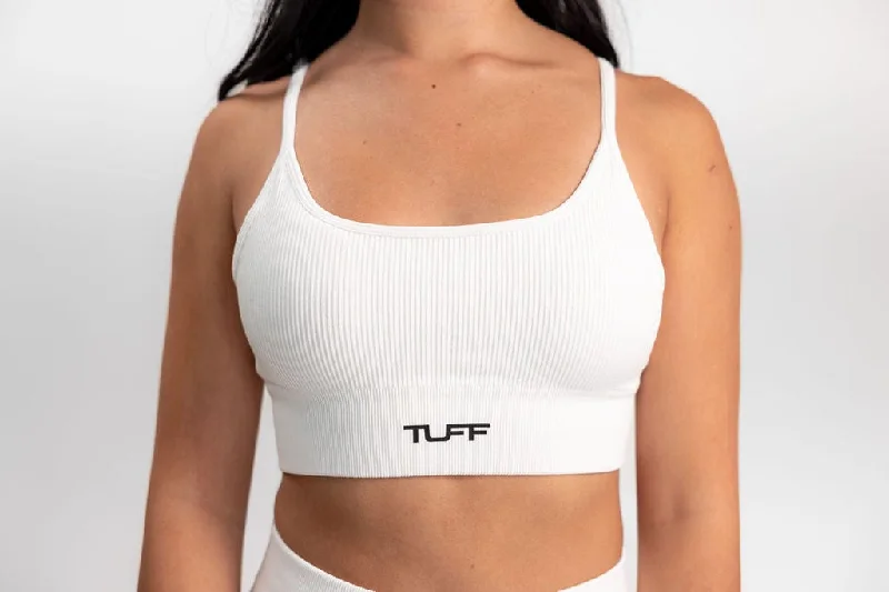 Classic Ribbed Sports Bra - White Active Wear Bra